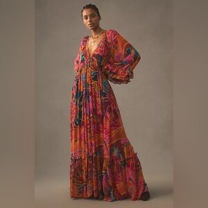 NWT Anthropologie Farm Rio Vintage Wave Long-Sleeve Maxi Dress - Medium